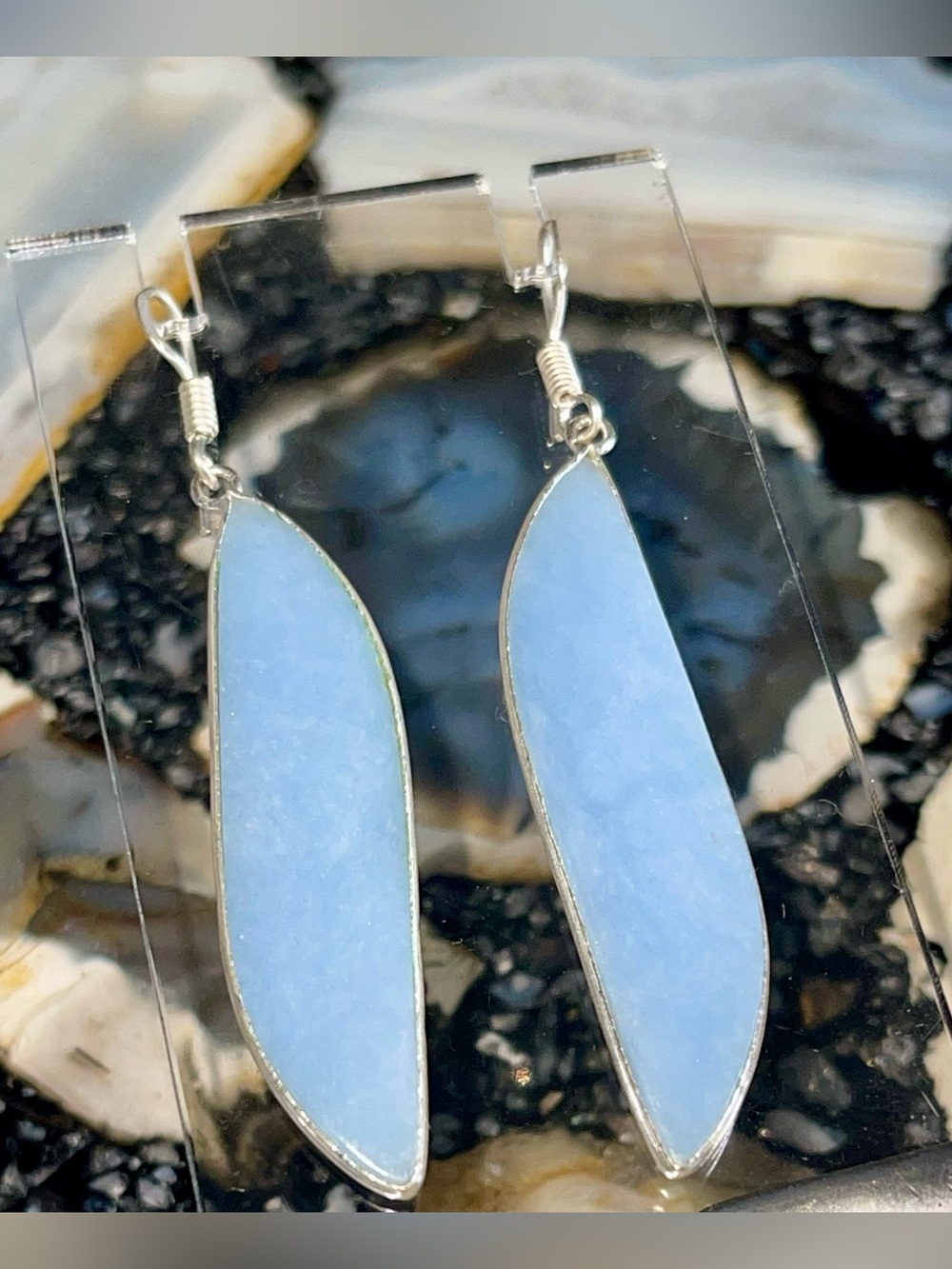 Petite Blue Anhydrite Angelite Earrings 2 7/8”